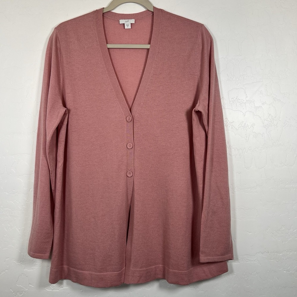 J Jill Cardigan Sweater Women's Medium Pink Knit Long Sleeve Wool Blend 3 Button